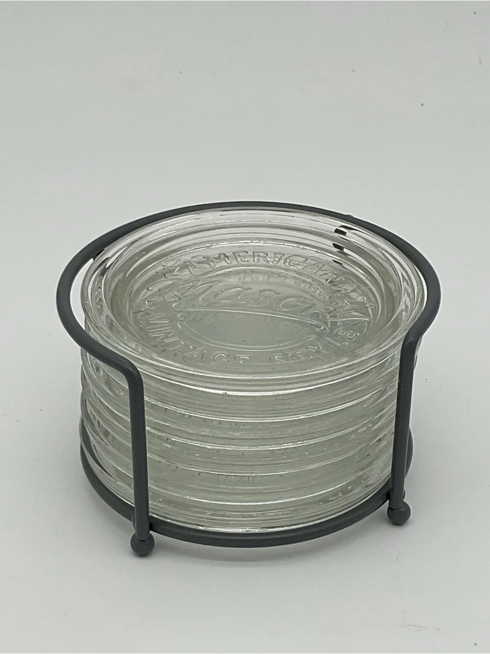 Mason Glass Coaster Set with Metal Holder - Clear